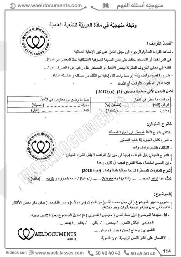 [A3]- عربيّة- تلاخيص، منهجيّة، تمارين نموذجي- عام كامل