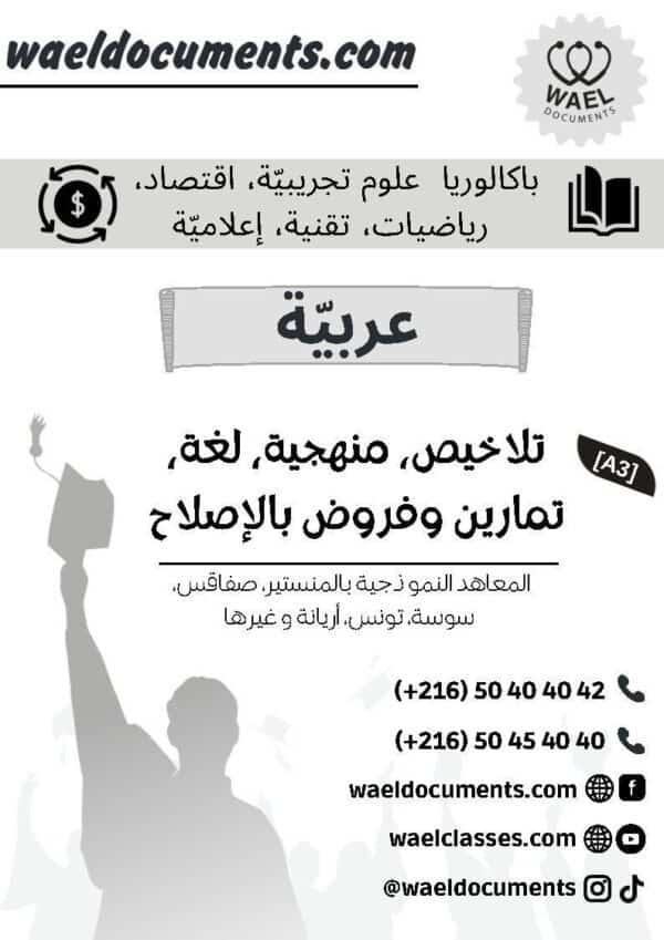 [A3]- عربيّة- تلاخيص، منهجيّة، تمارين نموذجي- عام كامل