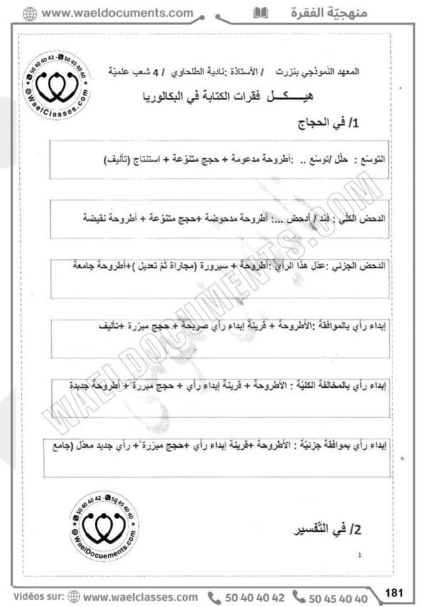 [A3]- عربيّة- تلاخيص، منهجيّة، تمارين نموذجي- عام كامل