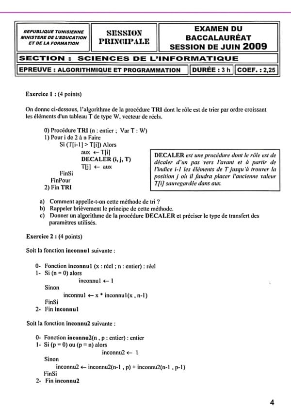 [B8new]- Algorithme et programmation- Epreuves bac info corrigées (2009-2024)