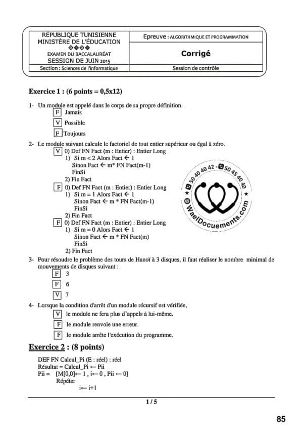 [B8new]- Algorithme et programmation- Epreuves bac info corrigées (2009-2024)
