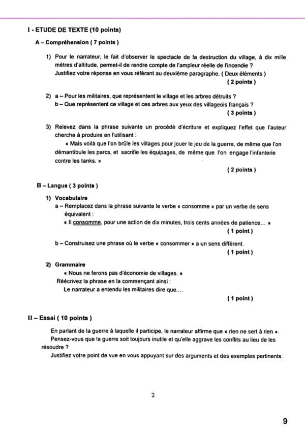 [W3new]- Français- Epreuves bac  corrigées - (2009-2024) Sections Sciences Exp, Maths, Info, Eco