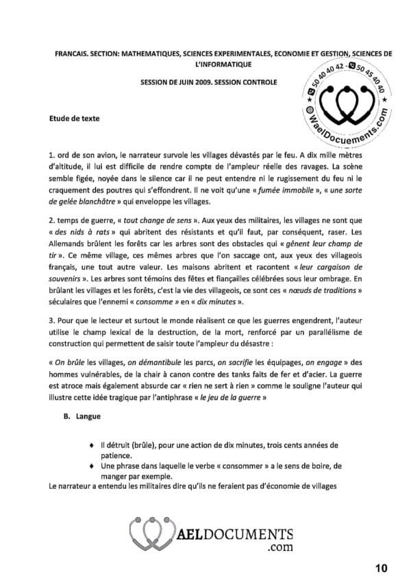 [W3new]- Français- Epreuves bac  corrigées - (2009-2024) Sections Sciences Exp, Maths, Info, Eco