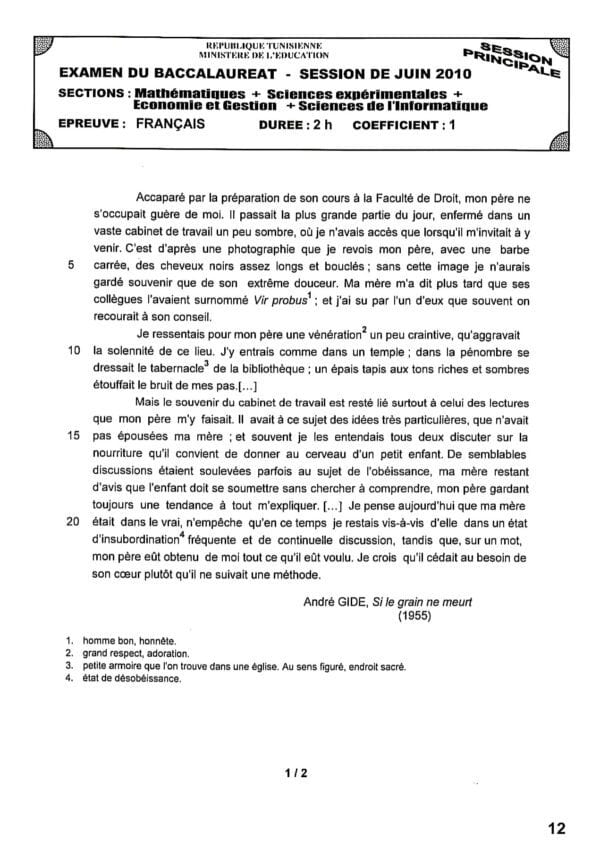 [W3new]- Français- Epreuves bac  corrigées - (2009-2024) Sections Sciences Exp, Maths, Info, Eco