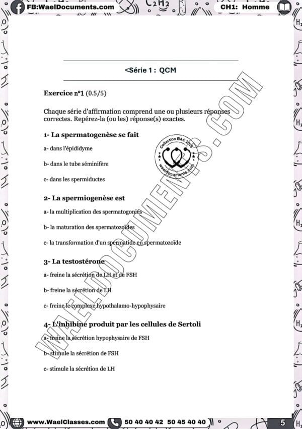 [S3new] SVT- Exercices niveau moyen QCM et CROQ corrigés- Bac sciences