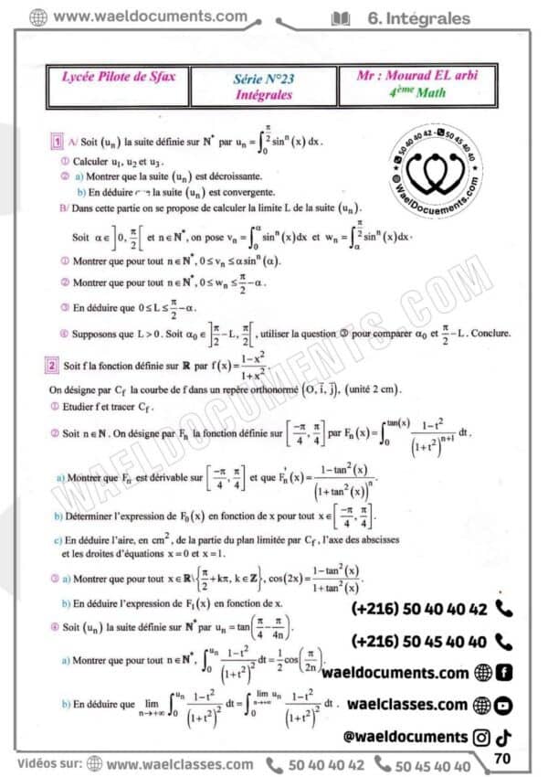[H4new] Mathématiques- Séries pilote Sfax corrigés- Bac math