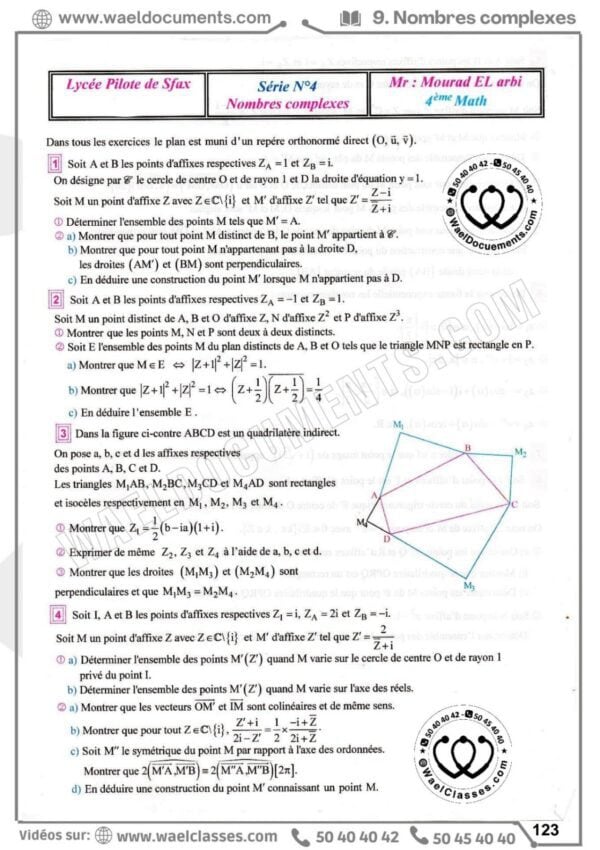 [H4new] Mathématiques- Séries pilote Sfax corrigés- Bac math