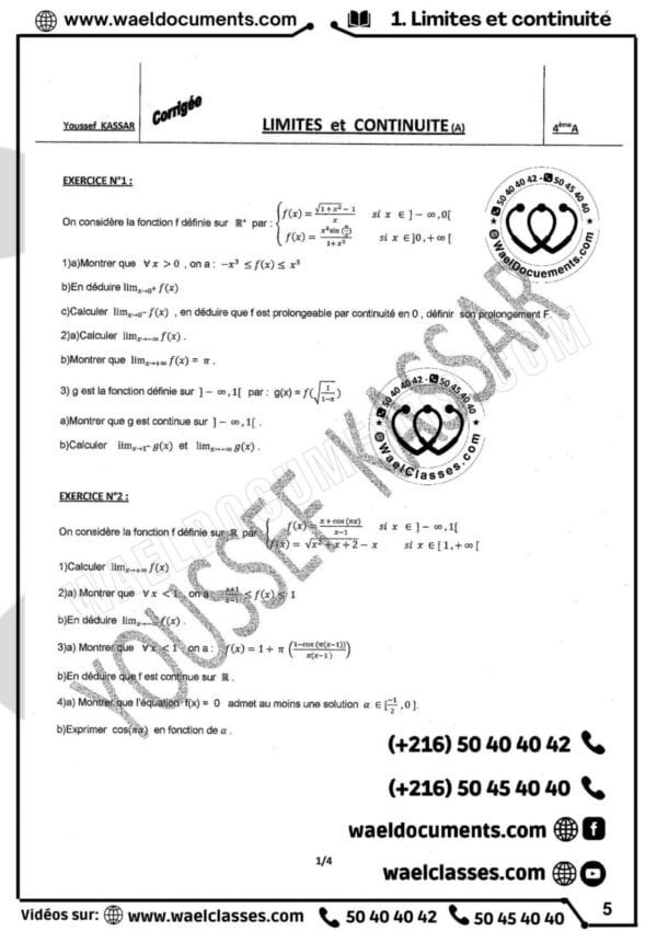 [H5new] Mathématiques-Tome1: Séries d'analyse corrigés- Bac math