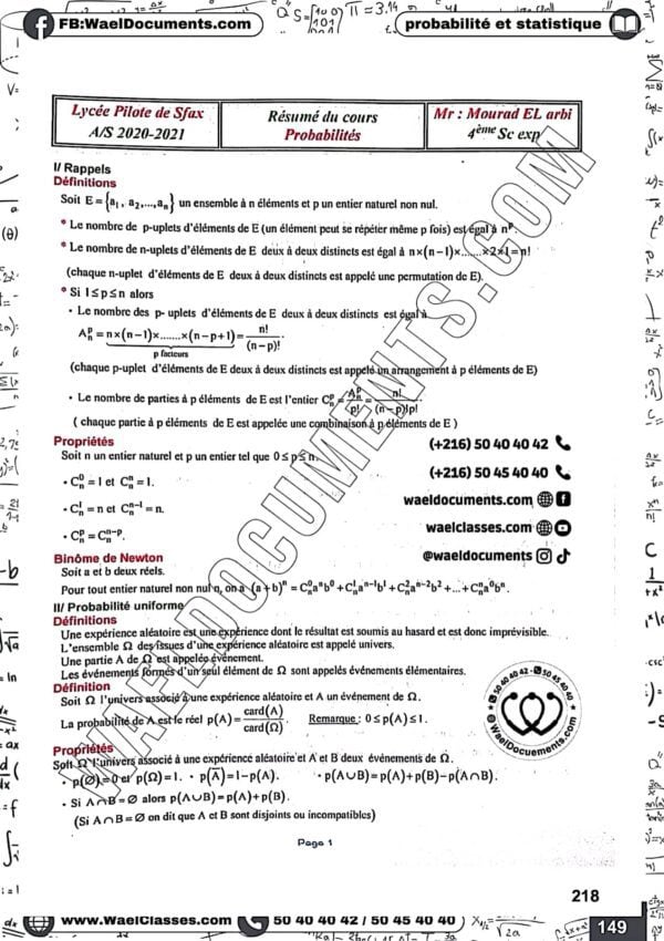 [M1new] Mathématique- Cours et résumés- Bac sciences