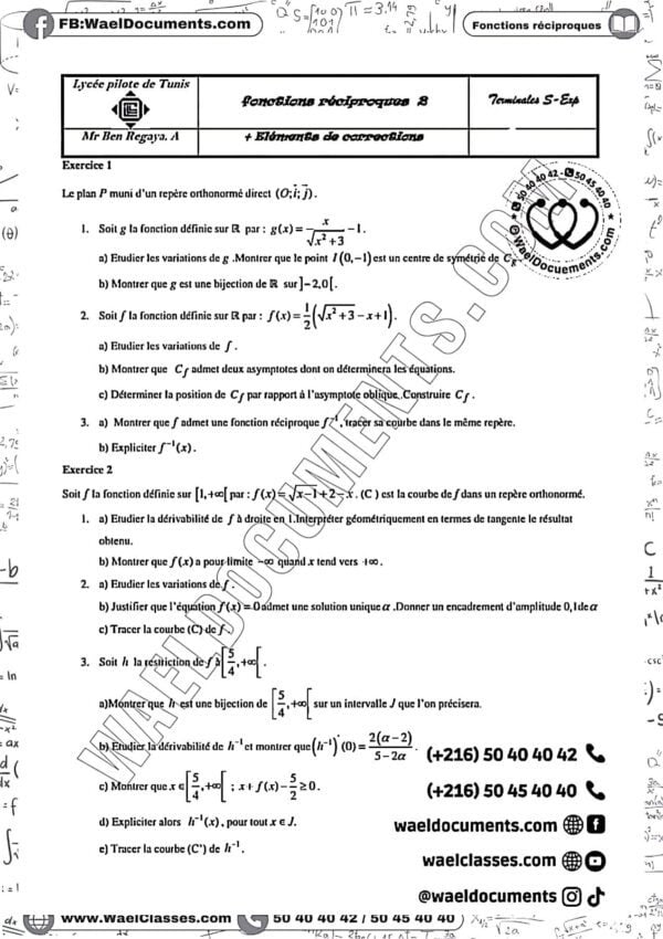 [M3new] Mathématiques - Exercices niveau moyen corrigés-Bac sciences